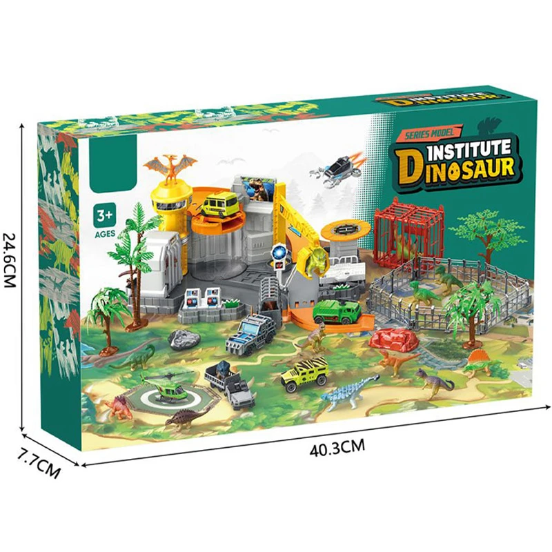 Dinosaur Institute Dinosaur Play set Mat Large Play Mat Includes 6 mini dinosaurs, 2 Toy Cars -Ages 3+